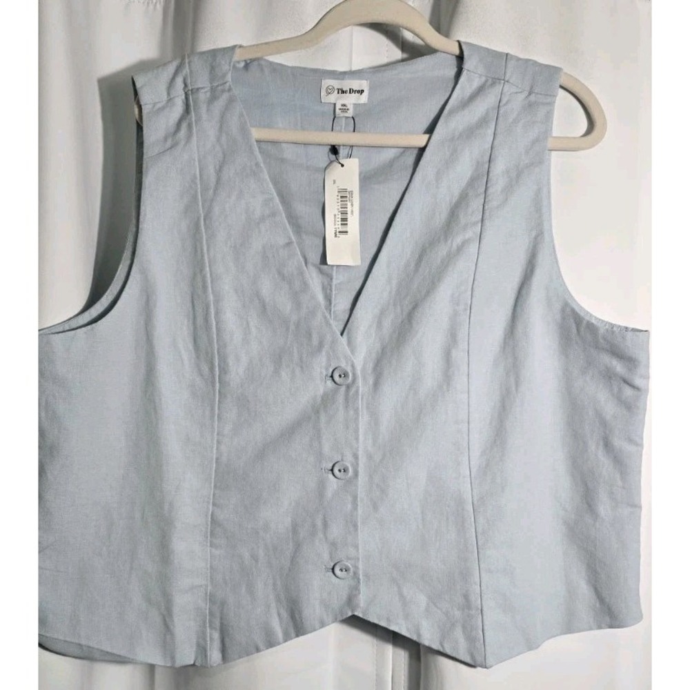 The Drop Women's ESMA Linen BLEND Vest‎ Size XXL Blue
